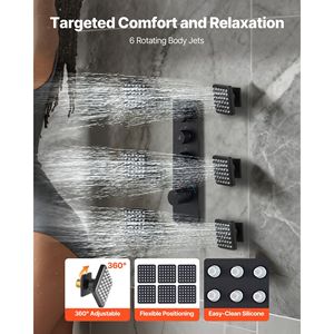 Sistema Doccia a Pioggia Termostatico da Soffitto da 16 Pollici con 6 Getti Idromassaggio, Doccetta Girevole e 3 Accessori per Cabina Doccia - Product Image 4