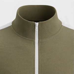 Men's Olive Green Tracksuit Full Zipper Stand Collar Casual Sportswear With Side Pockets Breathable Polyester Autumn Wear - Product Image 4
