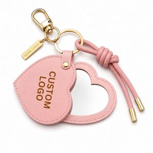 Pink PU leather bag charms with heart shape compact <b>mirror</b> and gold keychain <b>clip</b> for women purse handbag accessories - Product Image 4