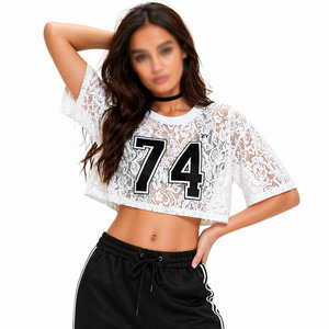 Fashion Lace Women's American Football Jersey Oversized <b>Mesh</b> <b>Top</b> V Neck Short Sleeve Custom Streetwear Manufacturing - Product Image 4