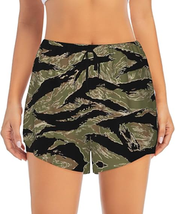 New Women's Casual Western Camo Running Sports Shorts Breathable Polyester Material Mid Waist Skinny Fit with <b>Drawstring</b> Closure - Product Image 2