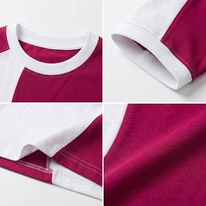 T-shirt décontracté pour homme à manches courtes, col rond, tricoté, coupe classique, respirant, design uni blanc et magenta, color-block - Product Image 6