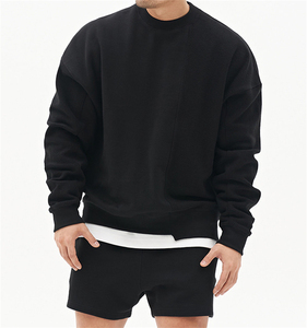 Sudadera de Cuello Redondo Extra Grande para Hombre, Color Negro Sólido, Tejido de Algodón, Estilo Minimalista, Ropa de Otoño - Product Image 1
