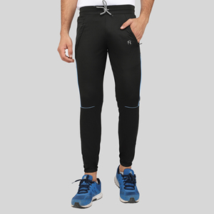 Pantalon de survêtement sport bleu quatre directions avec bande latérale, logo personnalisable, impression HD, délavage coloré, 100 % polyester, séchage rapide, tailles homme M/L/XL - Product Image 1