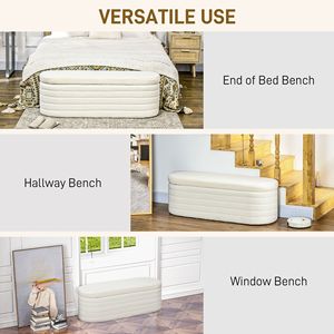 Panca Moderna per Camera da Letto 46 Pollici, Bianco Crema, Rivestita in Pile Teddy, con Cuscino Spesso Imbottito e Struttura in Legno - Product Image 6