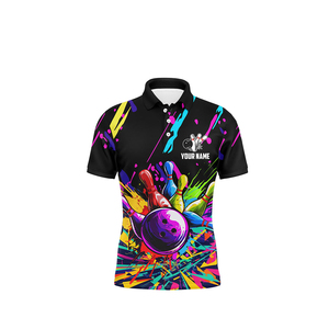 เสื้อโบว์ลิ่งแบบสปอร์ตสำหรับผู้ชายสั่งทำขายส่ง ผ้าถัก ระบายอากาศได้ดี แห้งเร็ว สำหรับทีมโบว์ลิ่ง - Product Image 3