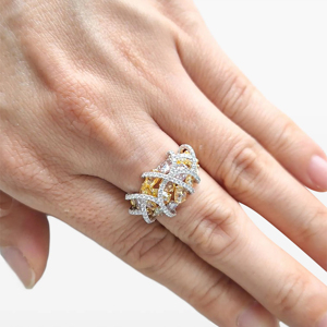 Luxury Women 18K Solid <b>Gold</b> <b>Cocktail</b> <b>Ring</b> Oval Cut Diamond Geometric Rhodium Plated Fine Jewelry - Product Image 1