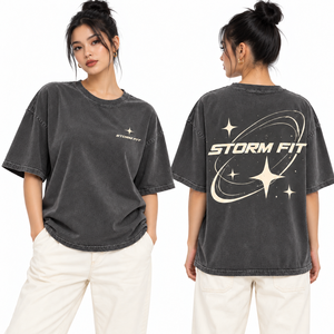 T-shirt oversize streetwear pour femme, col rond, manches courtes, coupe ample, 100% coton jersey, délavé à l'acide, écologique, séchage rapide - Product Image 4