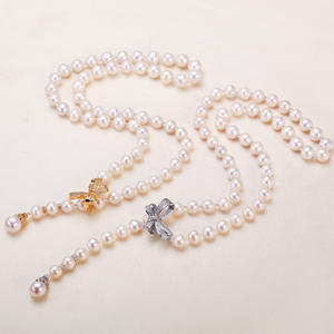 Collier en perles d'eau douce authentiques de Zhuji pour filles, long nœud décoratif avec chaîne de clavicule pour l'automne et l'hiver - Product Image 1