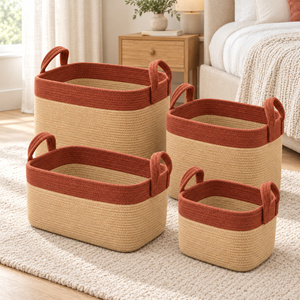 Handmade Square Seagrass Eco-Friendly Storage <b>Basket</b> Set 4 Handles Modern Scandinavian Design Multi-Purpose Organizer <b>Baskets</b> - Product Image 6
