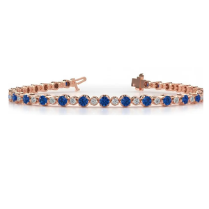 Bracelet tennis 6 pouces en or 14 carats avec diamants de laboratoire 4 carats, bleu et blanc fantaisie, taille ronde, serti clos, pour cadeau d'anniversaire - Product Image 1