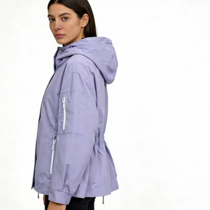 Veste coupe-vent à capuche pour femme, couleur violet clair, fermeture éclair intégrale, fine, respirante, tissée, décontractée, pour le printemps et le quotidien - Product Image 3