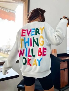 เสื้อสเวตเชิ้ตพิมพ์ลายพัฟฟ์สีเทาขนาดใหญ่ ดีไซน์ตัวอักษร "Every Thing Will Be Okay" ด้านหลัง เสื้อสวมหัวลำลองแบบยูนิเซ็กส์ ถักนิตติ้ง คอทรงโอ เหมาะสำหรับฤดูใบไม้ร่วง - Product Image 3