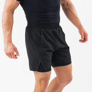 Pantalones Cortos Deportivos 2 en 1 de Algodón para Hombre, de Secado Rápido, con Diseño de Cuadrícula, para Verano, con Logotipo Estampado en la Cintura, OEM - Product Image 5