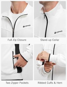 Men's <b>White</b> Black Contrast Tracksuit Full Zip Sporty <b>Jogger</b> Set Solid Color Stand Collar Regular Fit Autumn Wear - Product Image 3