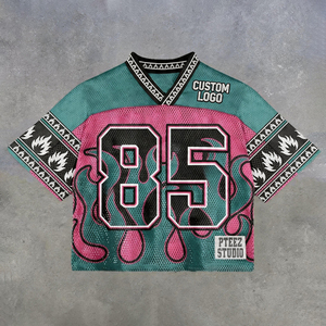 Maillot de sport streetwear en mesh épais personnalisé avec impression par sublimation, coupe athlétique oversize sur le devant, respirant, manches courtes, OEM - Product Image 1
