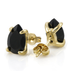 Boucles d'oreilles clous en argent sterling 925, serties de pierres précieuses en onyx noir naturel taillées en poire, classiques et simples, bijoux fins pour elle - Product Image 1