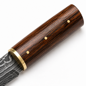 Couteau Viking Seax fait main - Lame en acier Damas avec manche en bois et étui en cuir - Product Image 4