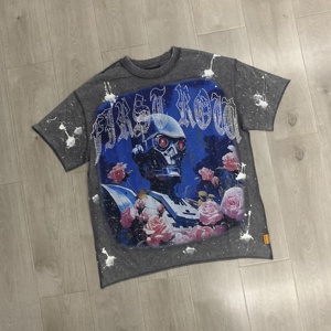 Camiseta de Algodón Lavado de 250 g/m², Detalle de Pedrería, Impresión Digital, Ropa Urbana Informal de Manga Corta con Muestra Gratis - Product Image 5