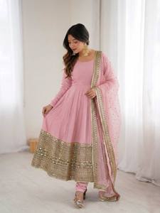 ชุดเดรส Anarkali ผ้าไหมโรมันสุดหรู พร้อมงานปักลายแบบมีลวดลาย สำหรับงานปาร์ตี้ ชุดสูทสไตล์ชาติพันธุ์สำหรับผู้หญิง - Product Image 3