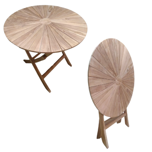 Mesa de Centro Redonda Plegable de Madera de Teca, Mesa de Comedor para Exteriores, Mesa Auxiliar de Madera para Patio y Jardín - Product Image 2