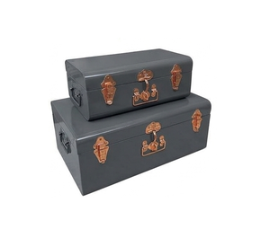 The Navy Blue Fabric <b>Storage</b> Trunk Rectangular Classic Style <b>with</b> Metal Clasps and <b>Lid</b> for Sundries Organization Trunk <b>Box</b> - Product Image 4