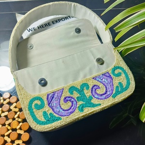 Bolsas Organizadoras de Ropa Hechas a Mano con Cuentas Moradas, Bordado de Tortuga Marina, Ecológicas, Duraderas, 100% Algodón, para Joyería Individual - Product Image 3