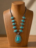 Grand collier statement turquoise, pierre ovale irrégulière, bijoux western faits à la main pour femme, cadeau tendance