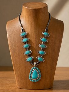 Grand collier statement turquoise, pierre ovale irrégulière, bijoux western faits à la main pour femme, cadeau tendance - Product Image 5