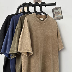 เสื้อยืดผู้ชายคอตตอน 100% ทรงหลวม ไหล่ตก สไตล์วินเทจ ย้อมสีแบบ Stone Washed เนื้อผ้าหนา คุณภาพดี - Product Image 1