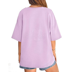 T-shirt rose surdimensionné personnalisé à épaules tombantes 100% coton, t-shirts vierges pour femmes - Product Image 1