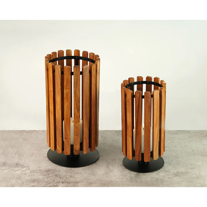 Support à bougie hurricane en fer et bois d'acacia de qualité supérieure, noir et marron, parmi les plus vendus, provenant d'un fournisseur d'origine indienne - Product Image 1