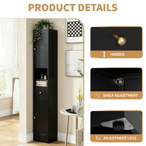 Mobiletto da Bagno Alto 71 Pollici, Armadietto Metallico Stretto a 5 Ripiani con 2 Ante e Ripiani Regolabili, Autoportante - Product Image 3