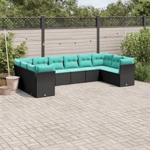 Set divano da 10 pezzi in Poly Rattan nero con cuscini elegante collezione di mobili da esterno - Product Image 1