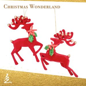 Hot sale Christmas New Year <b>Tree</b> Decoration Red <b>Light</b> Brown Beige Navy Blue Dark Brown Velvet Flocked Acrylic Reindeer Ornament - Product Image 1