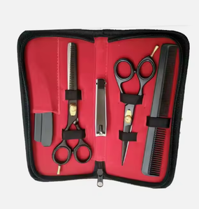 Kit de ciseaux à effiler de qualité supérieure couleur argent 6 pièces, magnifiques kits de barbier avec étui en cuir à fermeture éclair - Product Image 5