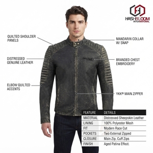 เสื้อแจ็คเก็ตมอเตอร์ไซค์หนังแท้แบบเย็บลายสำหรับทุกเพศ - Product Image 5