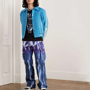 Veste universitaire bleu clair pour femme, coupe classique, col rabattu, motif os brodé, tenue décontractée d'automne - Product Image 2