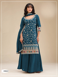 Direct Factory Supply Salwar Suit Palazzo Styles Vichitra with Heavy Embroidery Sequence Work Readymade <b>Pakistani</b> Salwar Kameez - Product Image 5