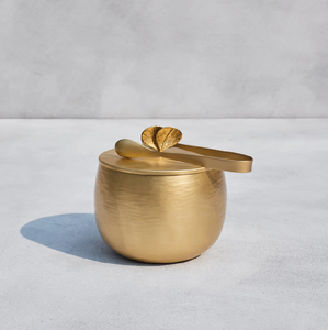 Elegante cubitera esférica dorada cepillada adornada con un delicado asa en forma de hoja para champán y eventos festivos a precios de mayorista. - Product Image 1