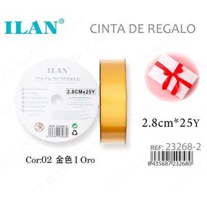 Cinta de regalo Ilan de 2.8cm x 25 yardas color dorado para empaquetado - Product Image 1