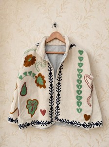 Holiday Trending Hand Embroidered <b>White</b> Velvet Suzani Embroidered <b>Jacket</b> Boho Statement Coat Festival Wear Oversized Outwear - Product Image 3