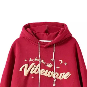 Sweat-shirt à capuche rouge en coton et polyester pour l'hiver, logo en relief, impression 3D personnalisée, sweat-shirt en polaire pour homme, OEM - Product Image 4