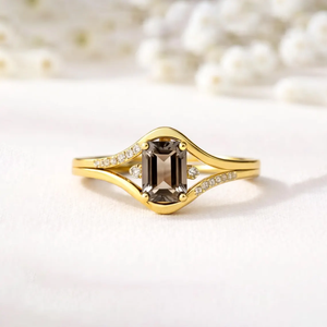 <b>Emerald</b> Cut Smoky Quartz <b>Ring</b> Split Shank Statement <b>Ring</b> Natural Brown Gemstone 925 Sterling <b>Silver</b> 18K Gold Filled Gift for Her - Product Image 4