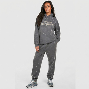 Sweat-shirt à capuche oversize en polaire avec imprimé à pois unisexe Moto End Corporation, style décontracté, streetwear d'automne, gris - Product Image 4