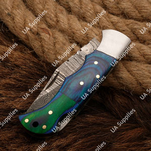 Couteau pliant professionnel à lame en acier Damas, manche en bois Pakka, EDC, chasse, camping, pêche, tactique, vente en gros, personnalisable, OEM - Product Image 6