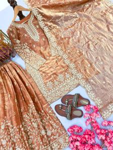 Traje Salwar Sharara Dupatta de viscosa georgette con bordados de aspecto lujoso para bodas indias, listo para usar, fabricante. - Product Image 6