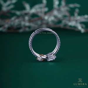 Custom 9K 10K 14K 18K White Gold Fancy Yellow Radiant Cut Diamond <b>Open</b> Bypass <b>Ring</b> Double Pavé Band Luxury Statement Diamond Rin - Product Image 5
