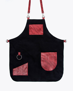 Delantal Profesional de Peluquería de Lona con Bolsillos de Cuero y Correas Ajustables, Diseño Cruzado Resistente para Barberos - Product Image 5