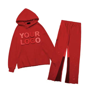OEM Wholesale Unisex Oversized Faded Grey Fleece Tracksuit <b>Mens</b> Embossed Number <b>Pullover</b> Hoodie Loose Fit Sweat Pant Set - Product Image 1